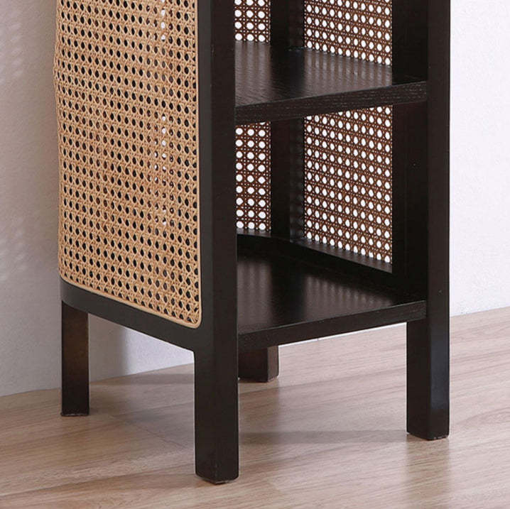 Retro Curved Rattan Solid Wood 2-Tier Nightstand