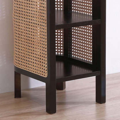 Retro Curved Rattan Solid Wood 2-Tier Nightstand