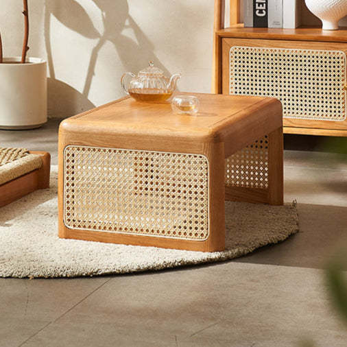 Japanese Tatami Rattan Wood Coffee Table — Black