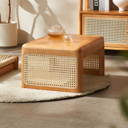 Japanese Tatami Rattan Wood Coffee Table — Black