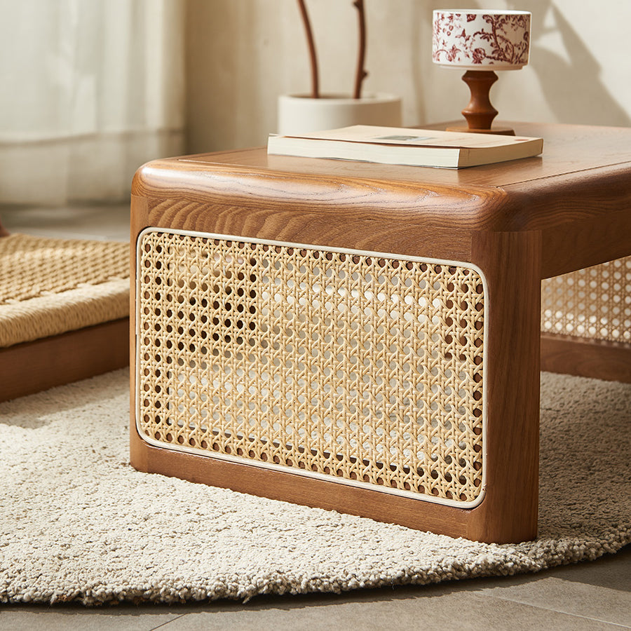 Japanese Tatami Rattan Wood Coffee Table