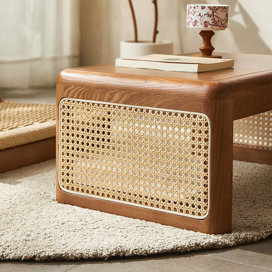 Japanese Tatami Rattan Wood Coffee Table