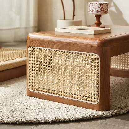 Japanese Tatami Rattan Wood Coffee Table