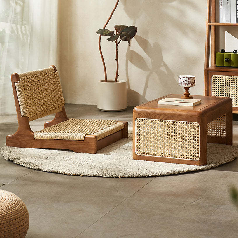 Japanese Tatami Braided Rope Wood Lounge Chair