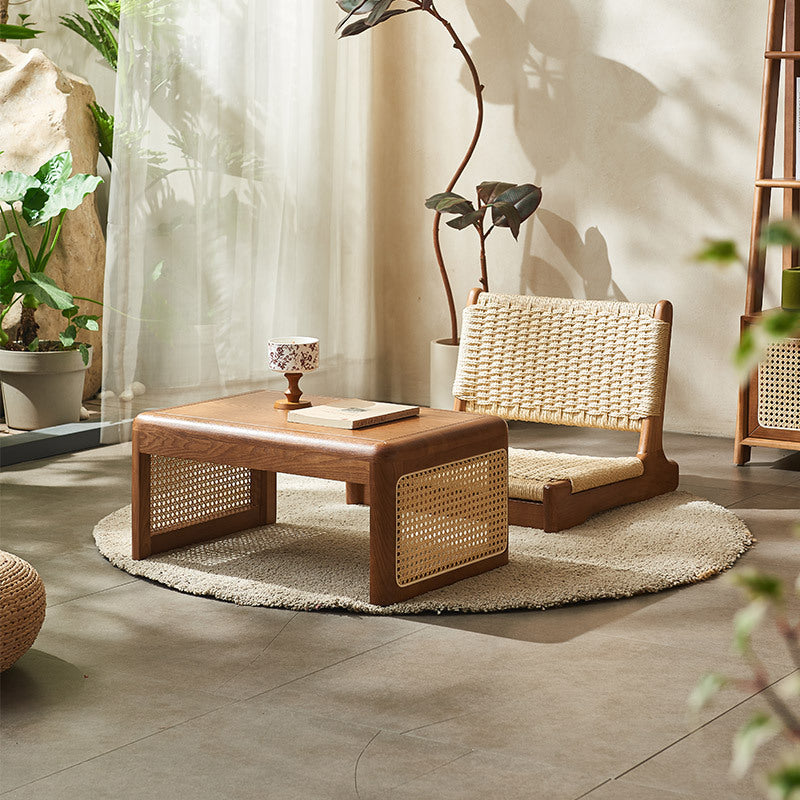 Japanese Tatami Rattan Wood Coffee Table