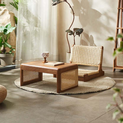 Japanese Tatami Rattan Wood Coffee Table