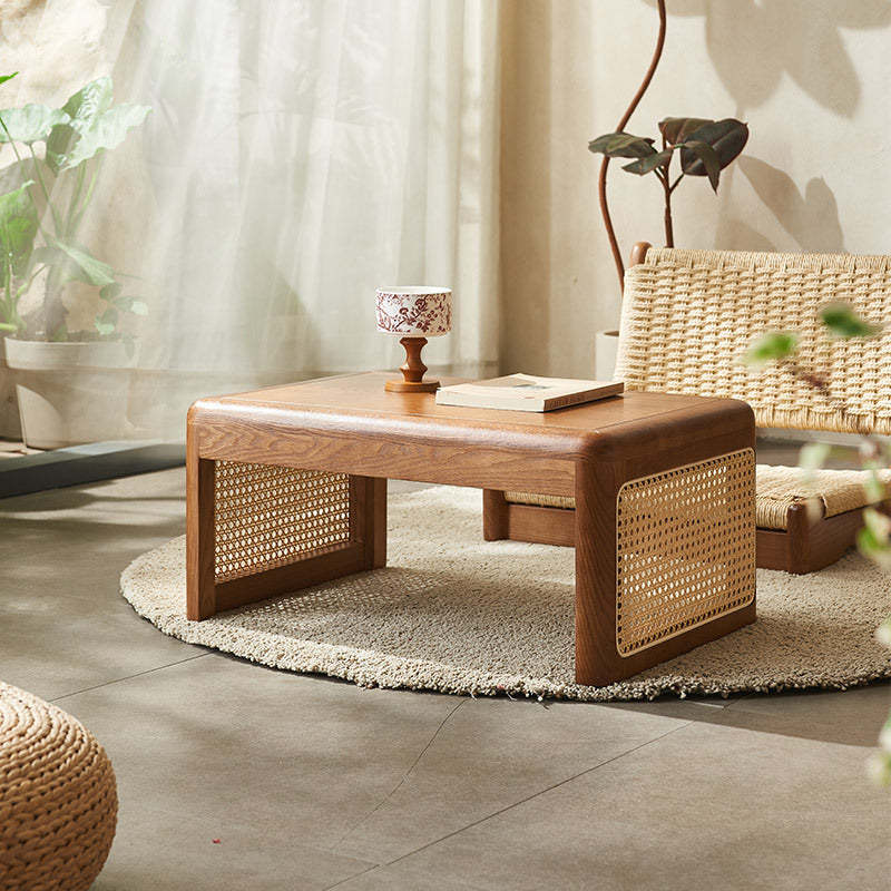 Japanese Tatami Rattan Wood Coffee Table