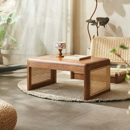 Japanese Tatami Rattan Wood Coffee Table