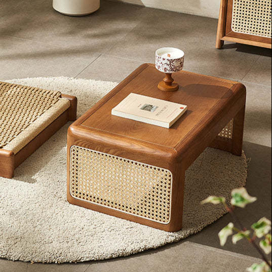 Japanese Tatami Rattan Wood Coffee Table — Cherry Wood Color