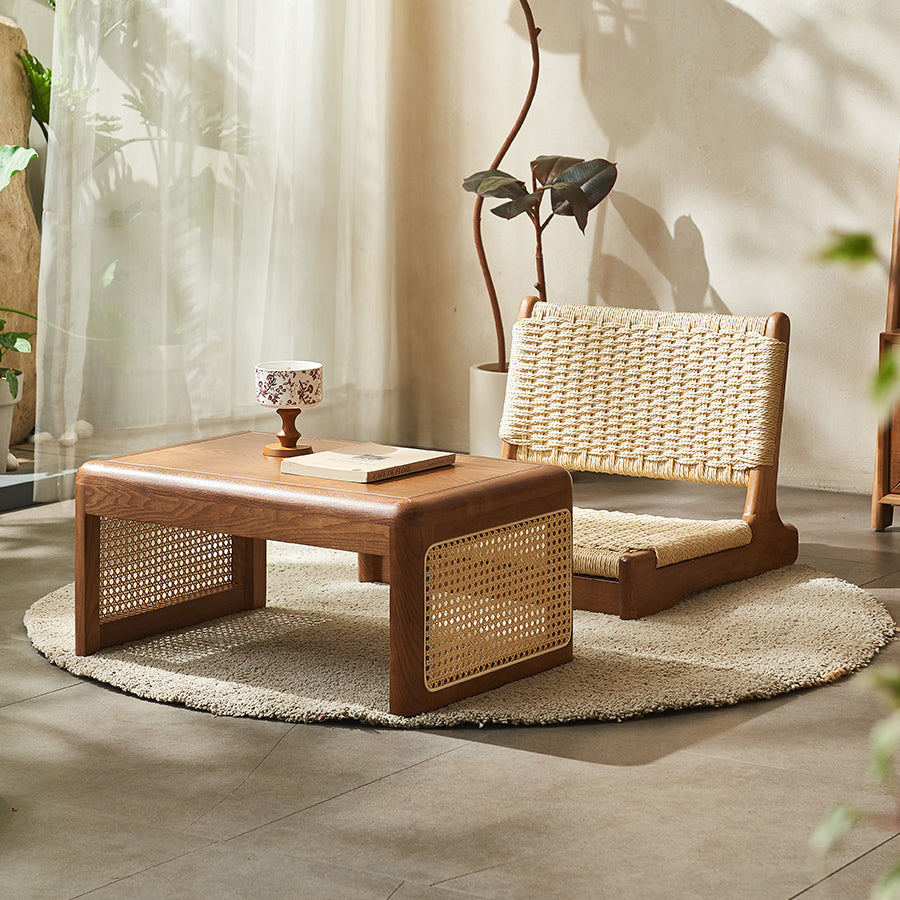 Japanese Tatami Braided Rope Wood Lounge Chair