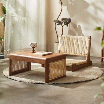 Japanese Tatami Braided Rope Wood Lounge Chair