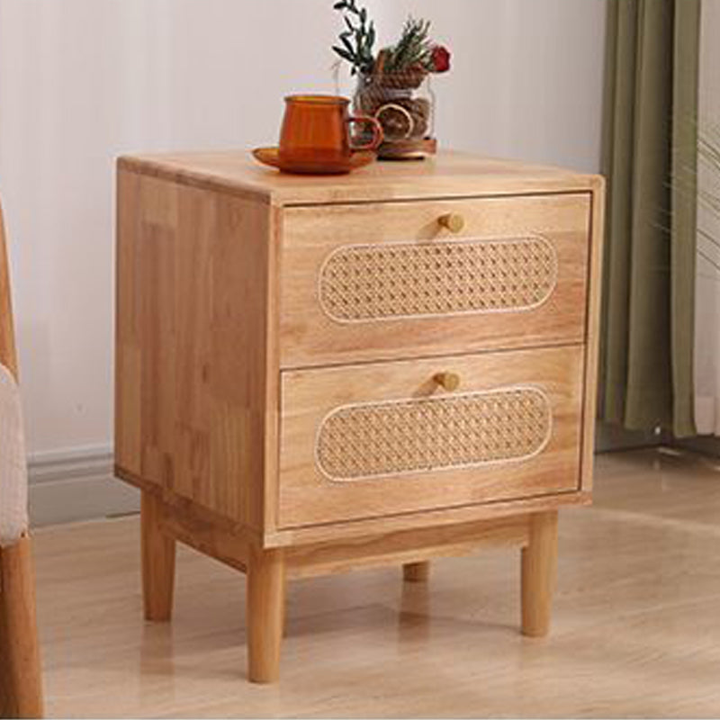 Vintage Wood Rattan Woven 2-Drawer Nightstand