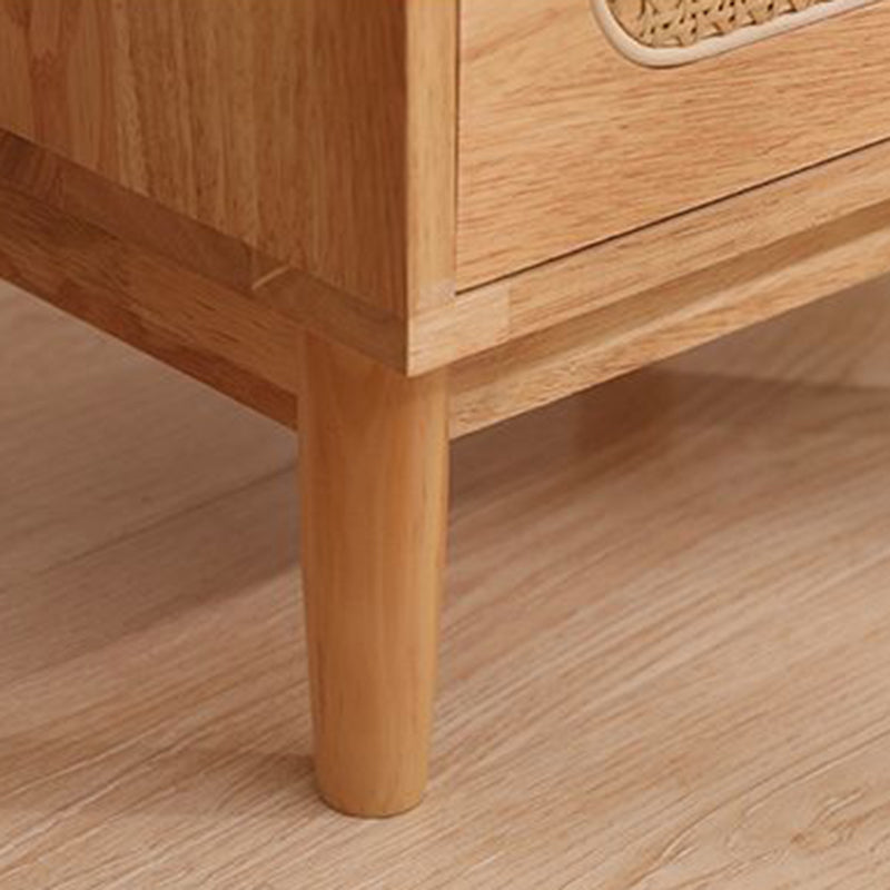 Vintage Wood Rattan Woven 2-Drawer Nightstand