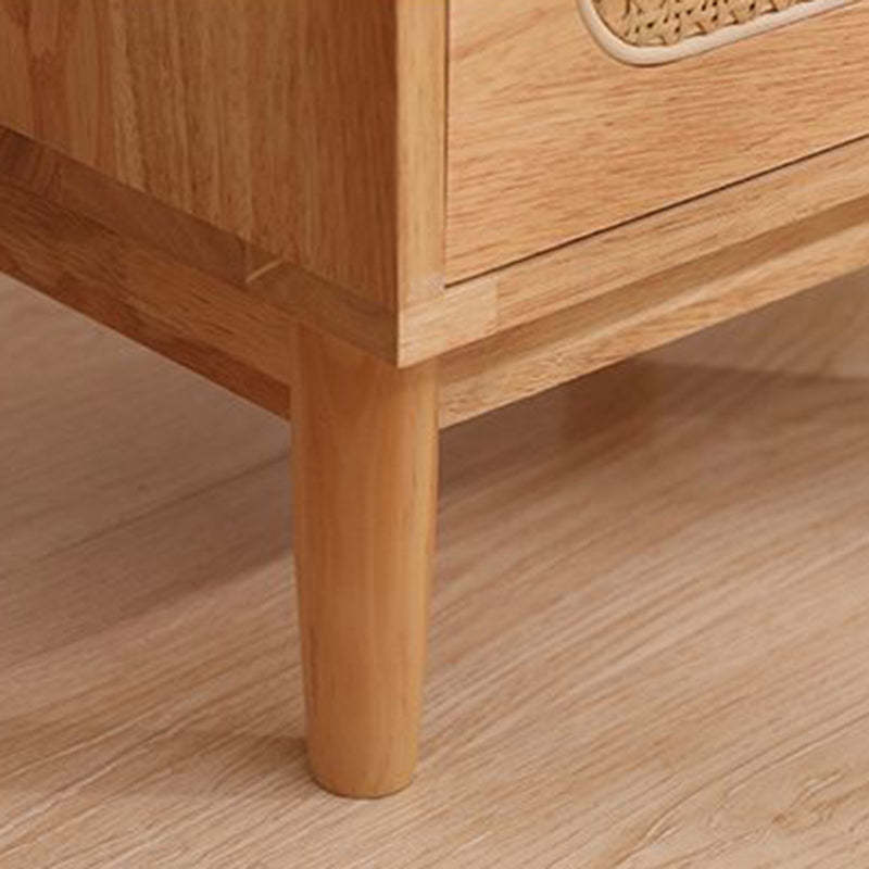 Vintage Wood Rattan Woven 2-Drawer Nightstand