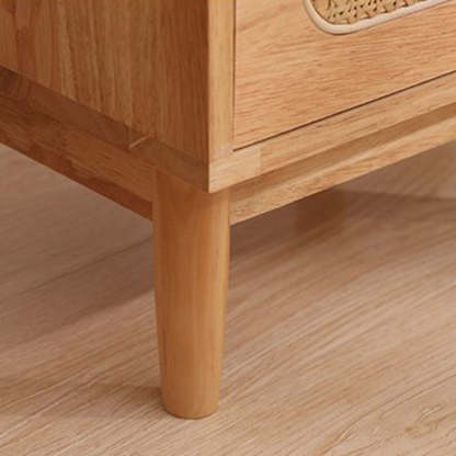 Vintage Wood Rattan Woven 2-Drawer Nightstand