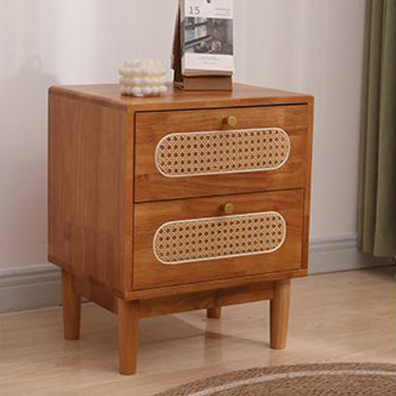 Vintage Wood Rattan Woven 2-Drawer Nightstand