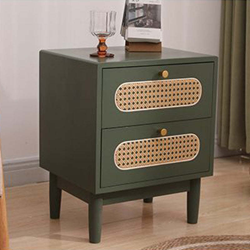 Vintage Wood Rattan Woven 2-Drawer Nightstand