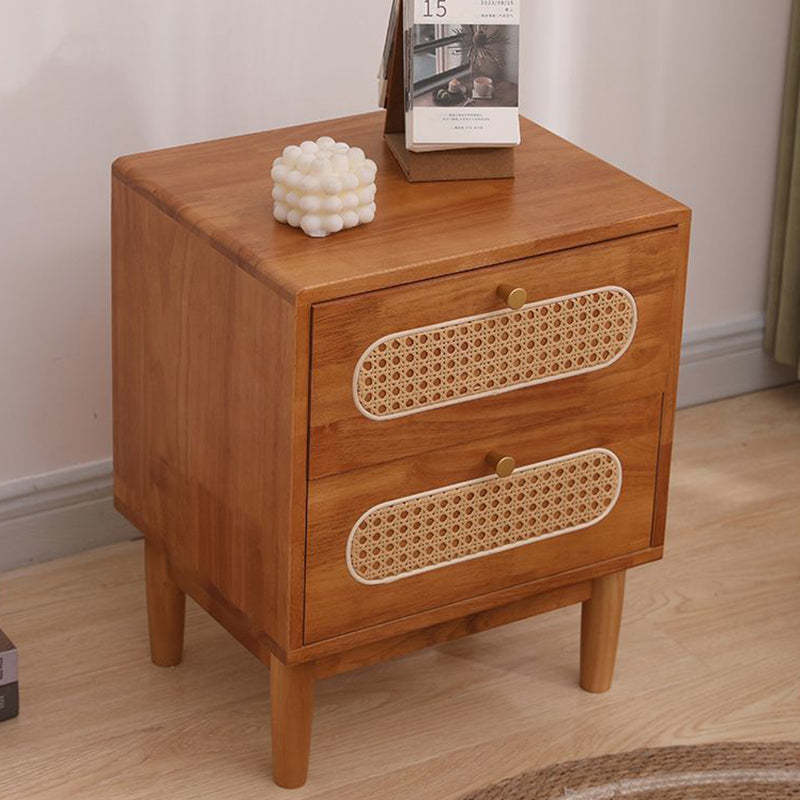 Vintage Wood Rattan Woven 2-Drawer Nightstand