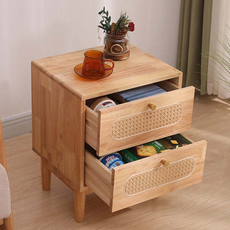 Vintage Wood Rattan Woven 2-Drawer Nightstand