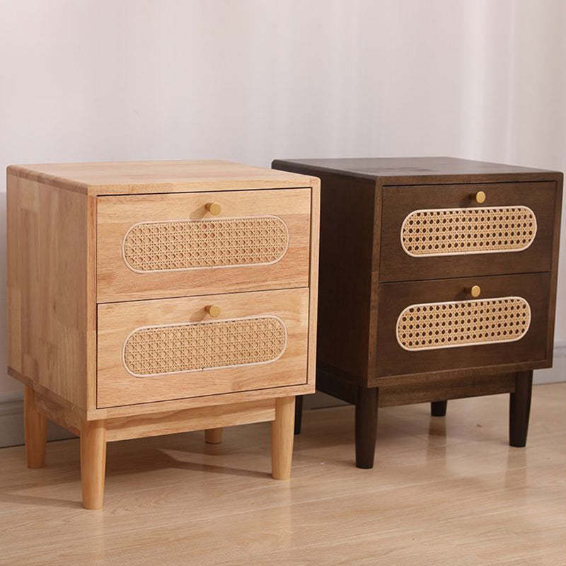 Vintage Wood Rattan Woven 2-Drawer Nightstand