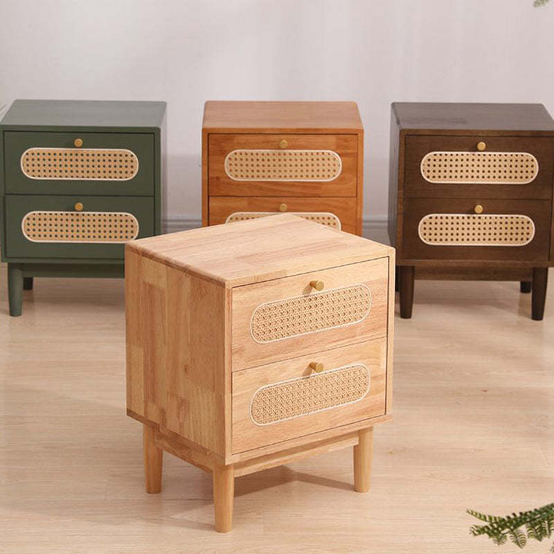 Vintage Wood Rattan Woven 2-Drawer Nightstand