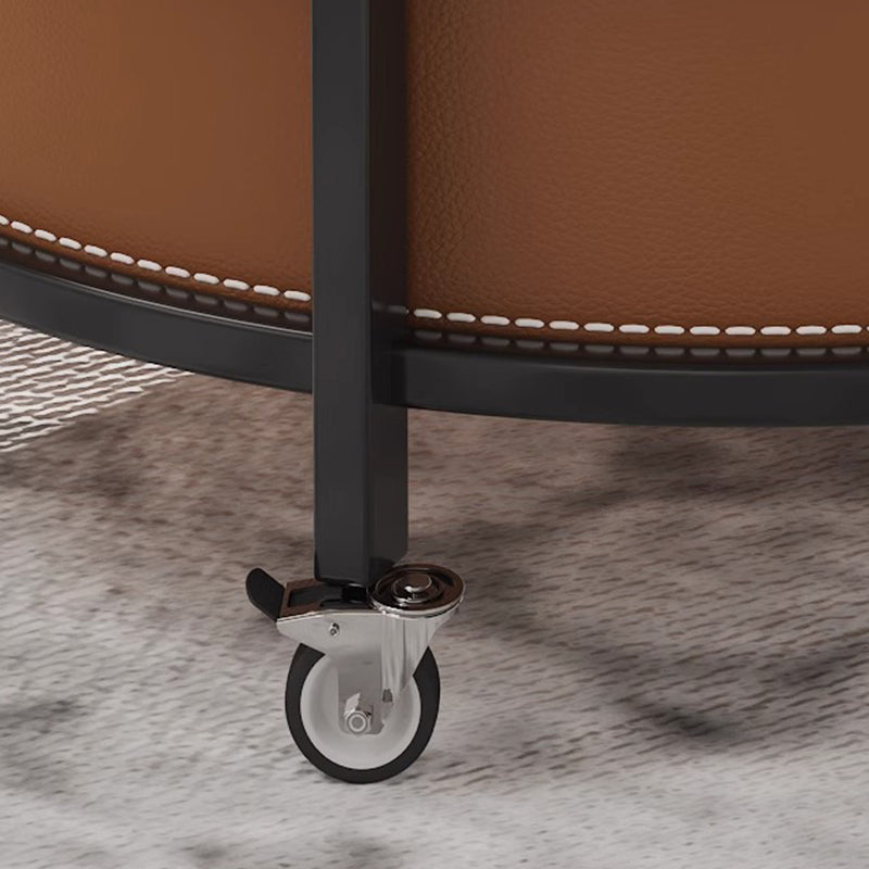 Contemporary Leather Iron 2-Tier Round Rolling End Table