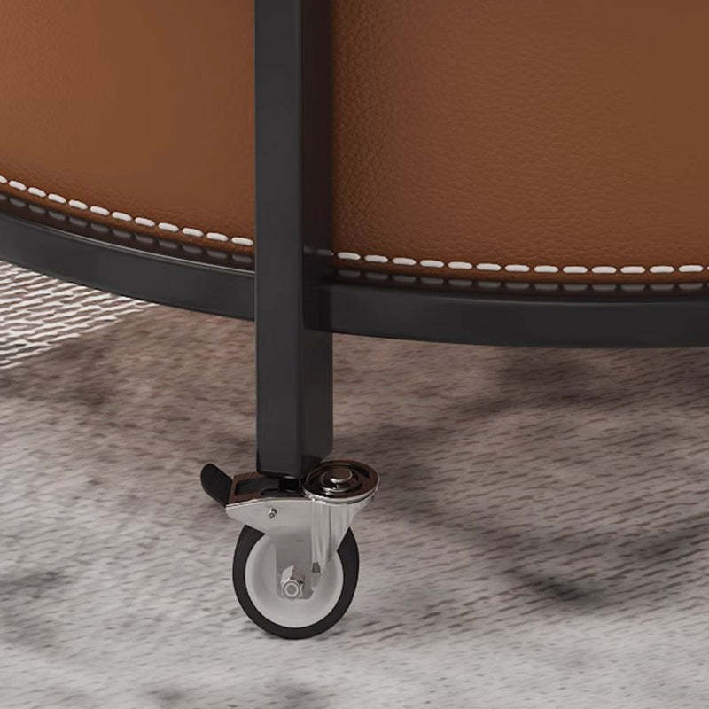 Contemporary Leather Iron 2-Tier Round Rolling End Table