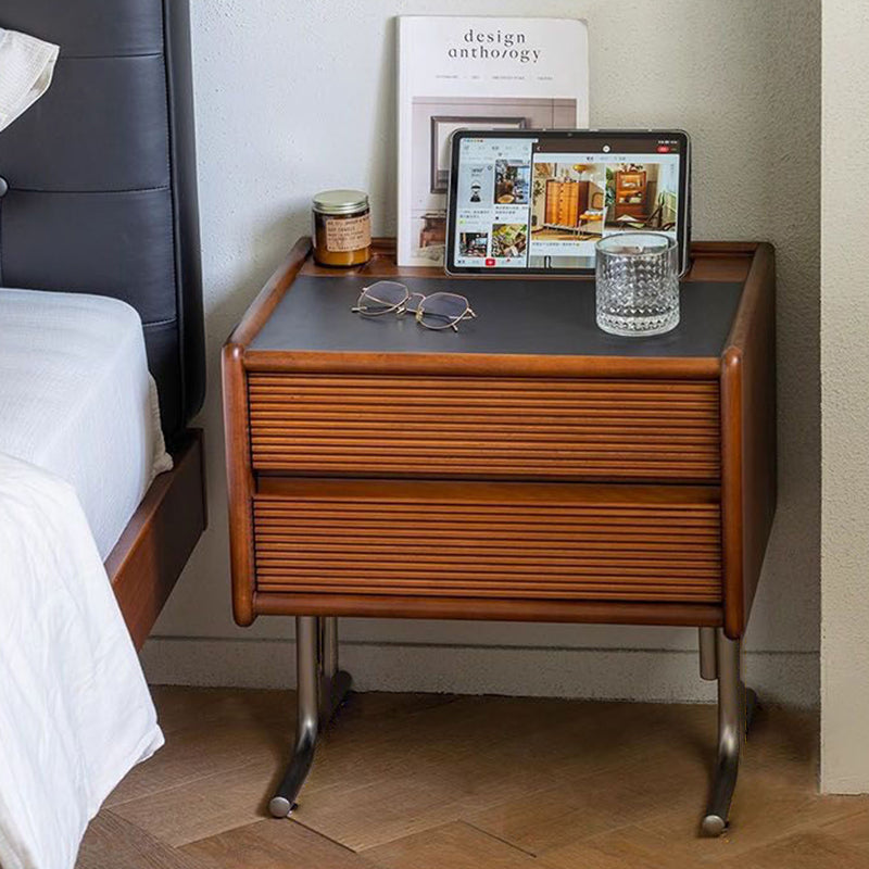 Vintage Sintered Stone Solid Wood T-Shaped Nightstand