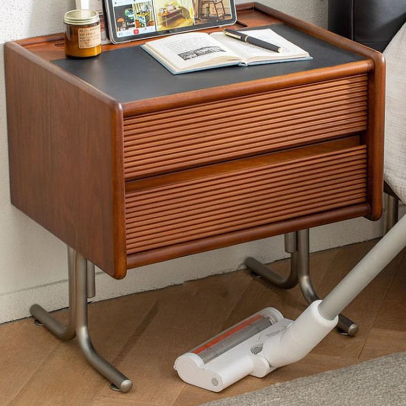 Vintage Sintered Stone Solid Wood T-Shaped Nightstand