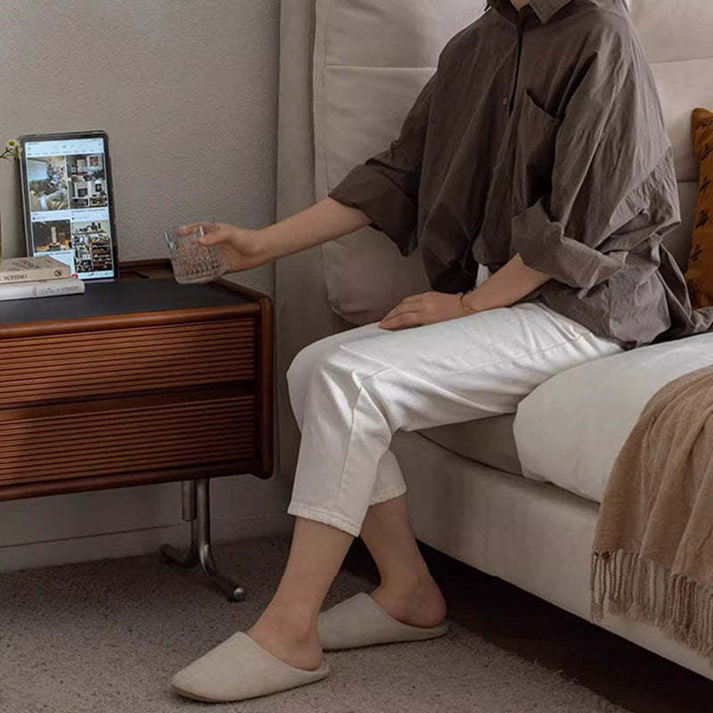 Vintage Sintered Stone Solid Wood T-Shaped Nightstand