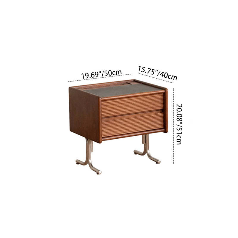 Vintage Sintered Stone Solid Wood T-Shaped Nightstand
