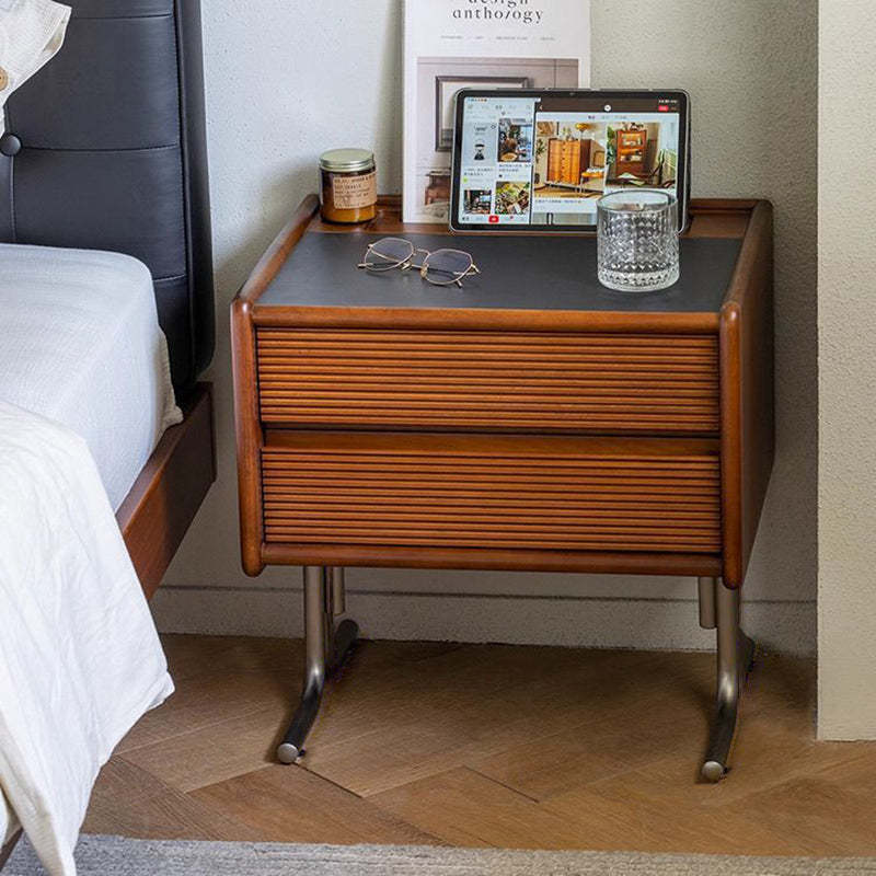 Vintage Sintered Stone Solid Wood T-Shaped Nightstand