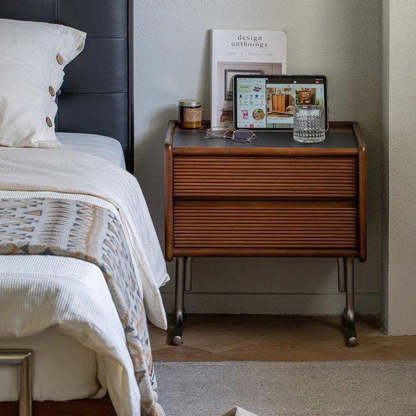 Vintage Sintered Stone Solid Wood T-Shaped Nightstand