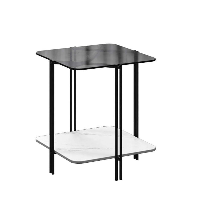 Contemporary Stone Panel Metal 2-Tier Square End Table