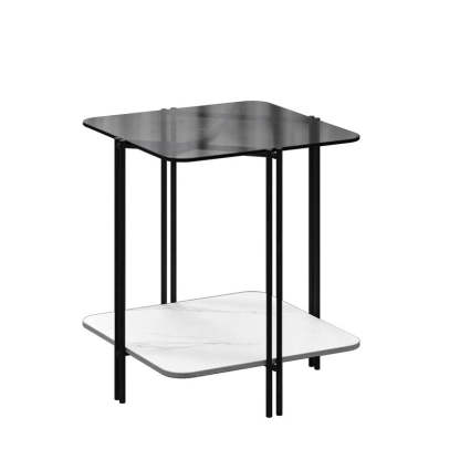 Contemporary Stone Panel Metal 2-Tier Square End Table