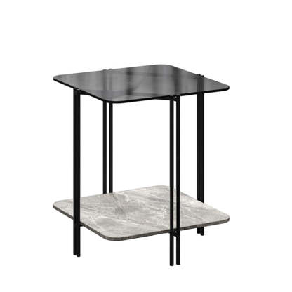 Contemporary Stone Panel Metal 2-Tier Square End Table