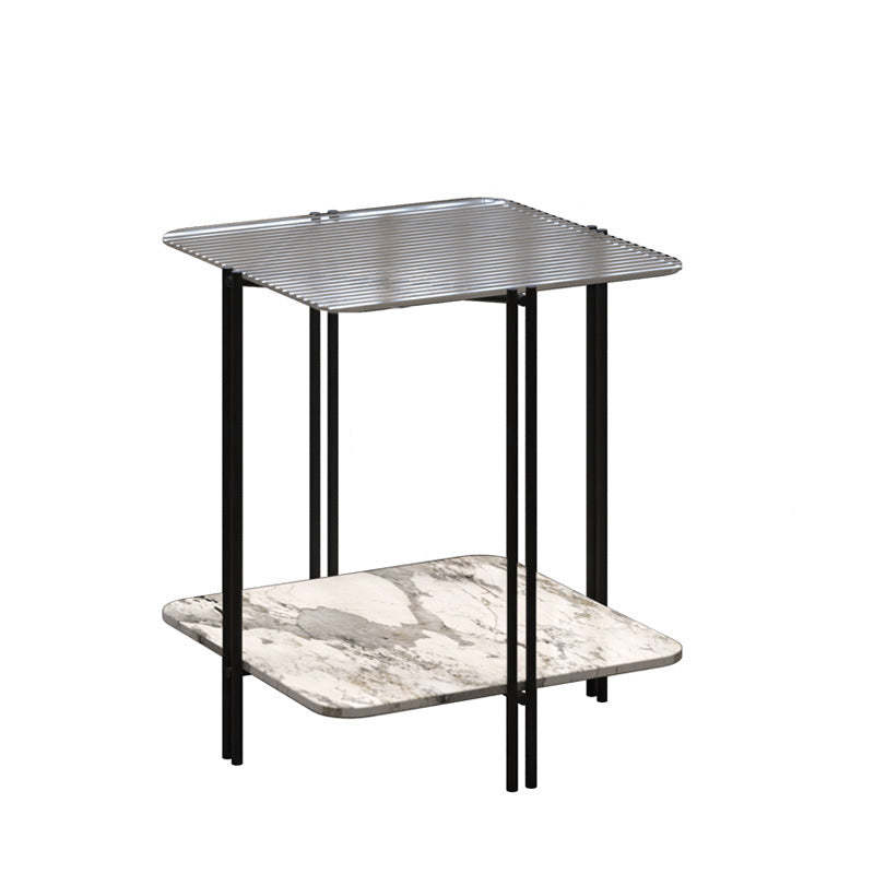 Contemporary Stone Panel Metal 2-Tier Square End Table