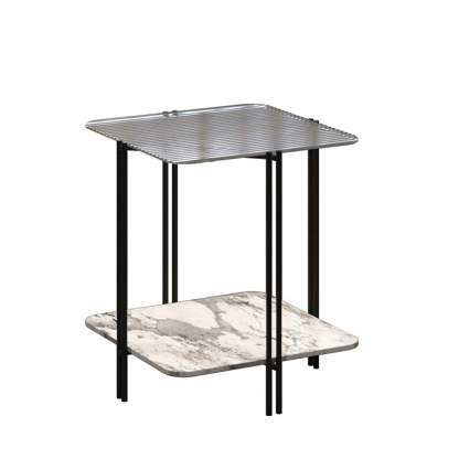 Contemporary Stone Panel Metal 2-Tier Square End Table