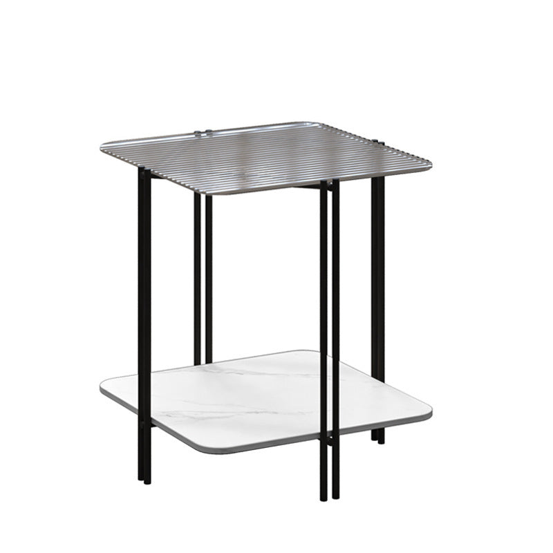 Contemporary Stone Panel Metal 2-Tier Square End Table