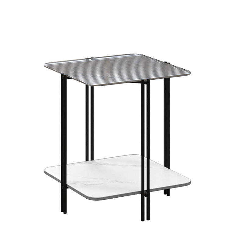 Contemporary Stone Panel Metal 2-Tier Square End Table