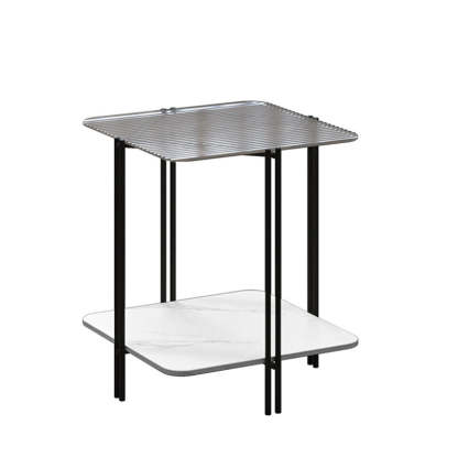 Contemporary Stone Panel Metal 2-Tier Square End Table