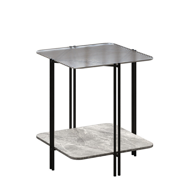 Contemporary Stone Panel Metal 2-Tier Square End Table