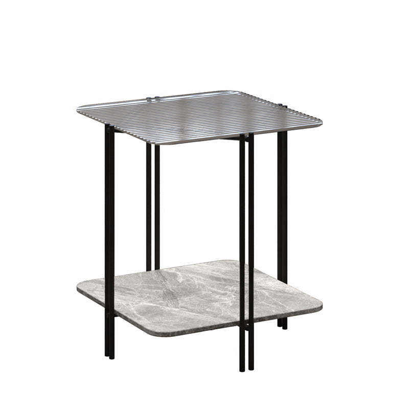 Contemporary Stone Panel Metal 2-Tier Square End Table