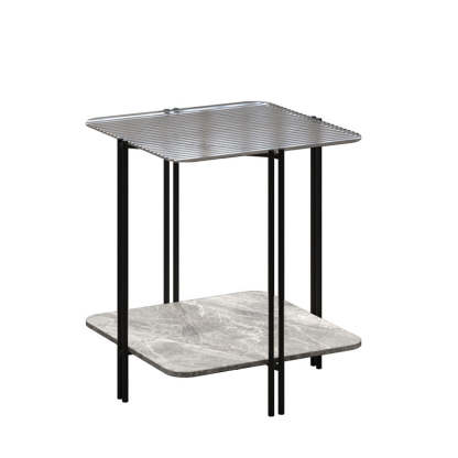 Contemporary Stone Panel Metal 2-Tier Square End Table