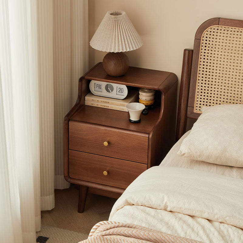 Japanese Wood 2-Tier Storage Nightstand
