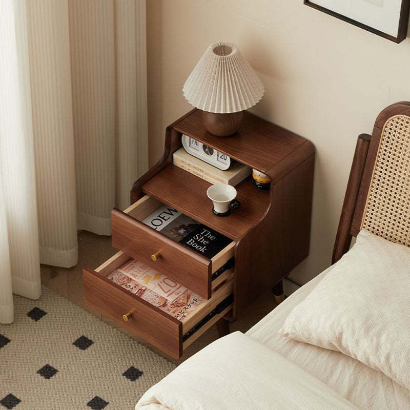Japanese Wood 2-Tier Storage Nightstand