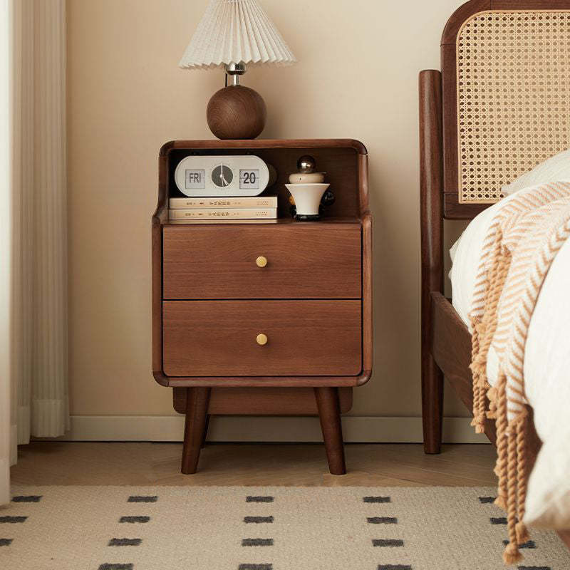 Japanese Wood 2-Tier Storage Nightstand