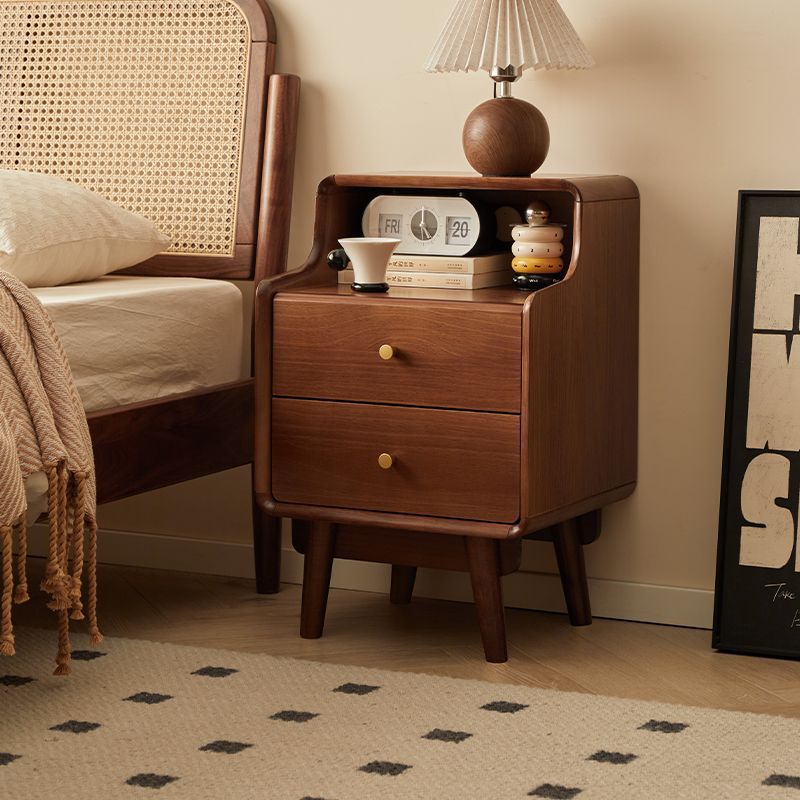 Japanese Wood 2-Tier Storage Nightstand