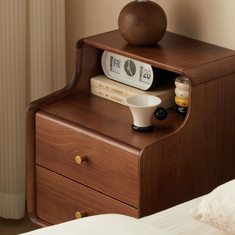 Japanese Wood 2-Tier Storage Nightstand