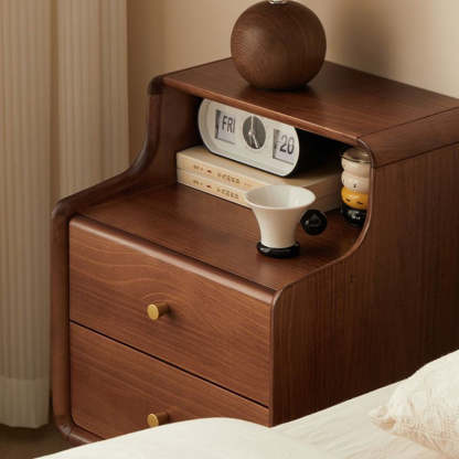 Japanese Wood 2-Tier Storage Nightstand